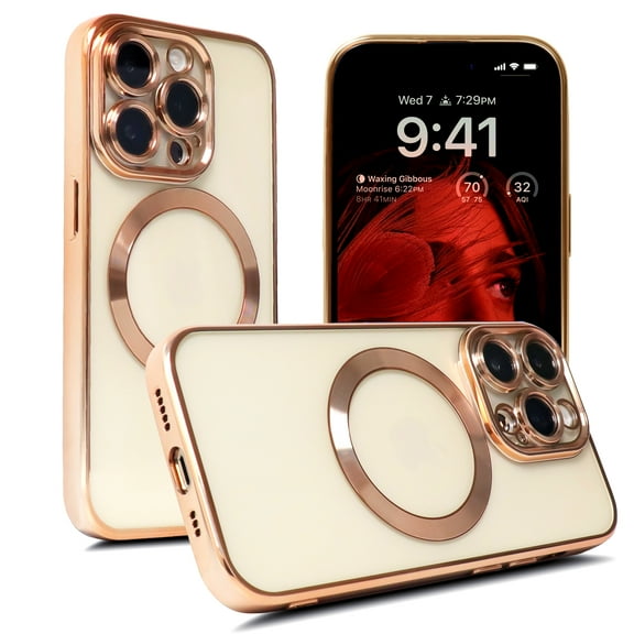 iPhone 14 Pro Max Case [ Clear   Gold ] Shockproof Heavy Duty Cute Protective Phone Cases Hard Plating Bumper Cover for iPhone 14 Pro Max