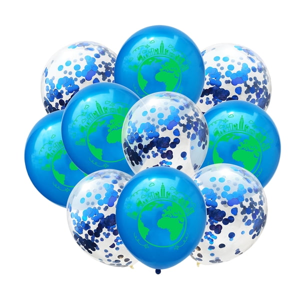 FELTECHELECTR 10 globos de látex de 30 cm con diseño de mapa del mundo y lentejuelas para decoración de fiestas (azul oscuro, lentejuelas azul oscuro)