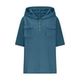 thumbnail image 4 of Todays Daily Womens Linen Tops Button Down Hooded Short Sleeve Summer Shirts V Neck Beach T Shirt Dressy Casual Work Blouses with Pockets Blusas De Mujer En Oferta, 4 of 6