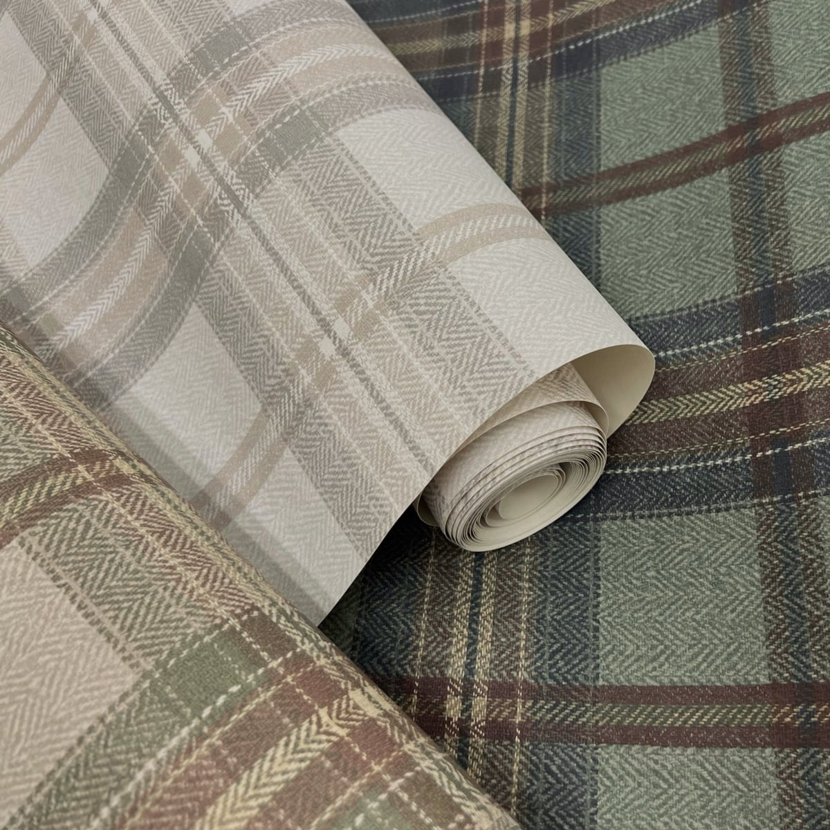 Harry & Grace Adobe & Antique Green Herringbone Plaid Premium Matte Non-Woven Peel and Stick Wallpaper - 20.5 in. W x 18 ft. L Roll