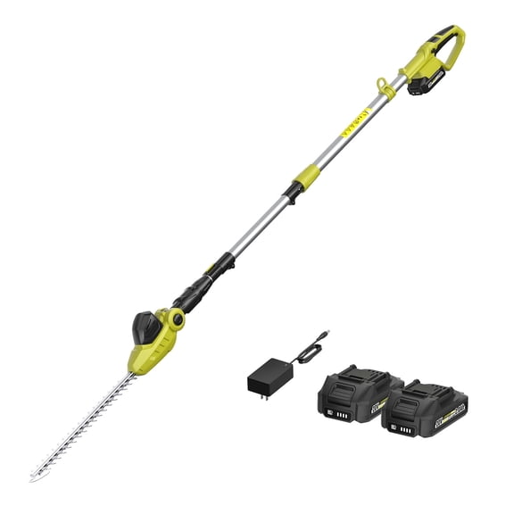 20V MAX Cordless Pole Hedge Trimmer – 20-inch Electric Battery Hedge Trimmer with 9 Ft. Reach, Multi-Angle Head & Extension Pole for Shrub Pruning (Includes 2x 2.0Ah Batteries & Charger)