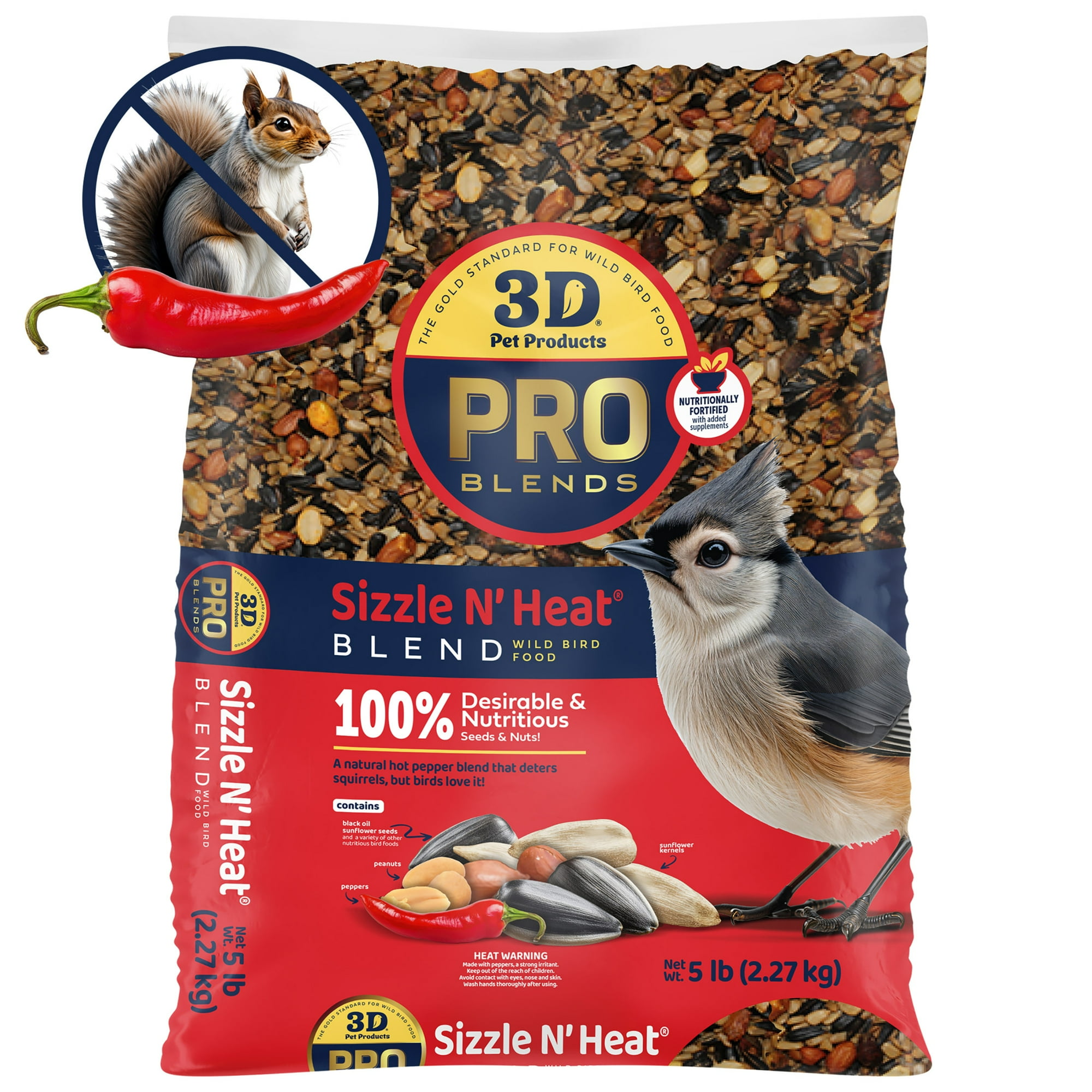 3-D Pro Blends Sizzle N' Heat, Wild Bird Food, Spicy Bird Seed to Prevent Squirrels, 5 Pounds