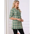 thumbnail image 3 of DARING DIVA Women's Check Top V Neck Half Sleeve Casual Tunic Blouse Green S, 3 of 8