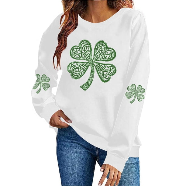 TaTaai Womens St Patricks Day Print Sweatshirt Long Sleeve Crewneck Casual Pullover Fleece Lined Holiday Top Gift