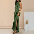 thumbnail image 5 of Casual Dress For Women Summer Long Formal Satin Dress Mock Neck Sleeveless Side Split Flowy Maxi Tank Dresses Beach Long Dresses, 5 of 9