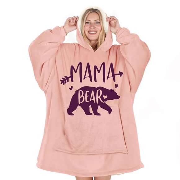 Manta con capucha Warmstorey Mama Bear rosa 185 x 120 cm