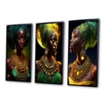 thumbnail image 3 of Designart "African Queen in Emerald Moonlight II" Contemporary Glam Framed Wall Art Set Of 3 - Green Woman African American Frame Canvas Set For Living Room Decor, 3 of 6