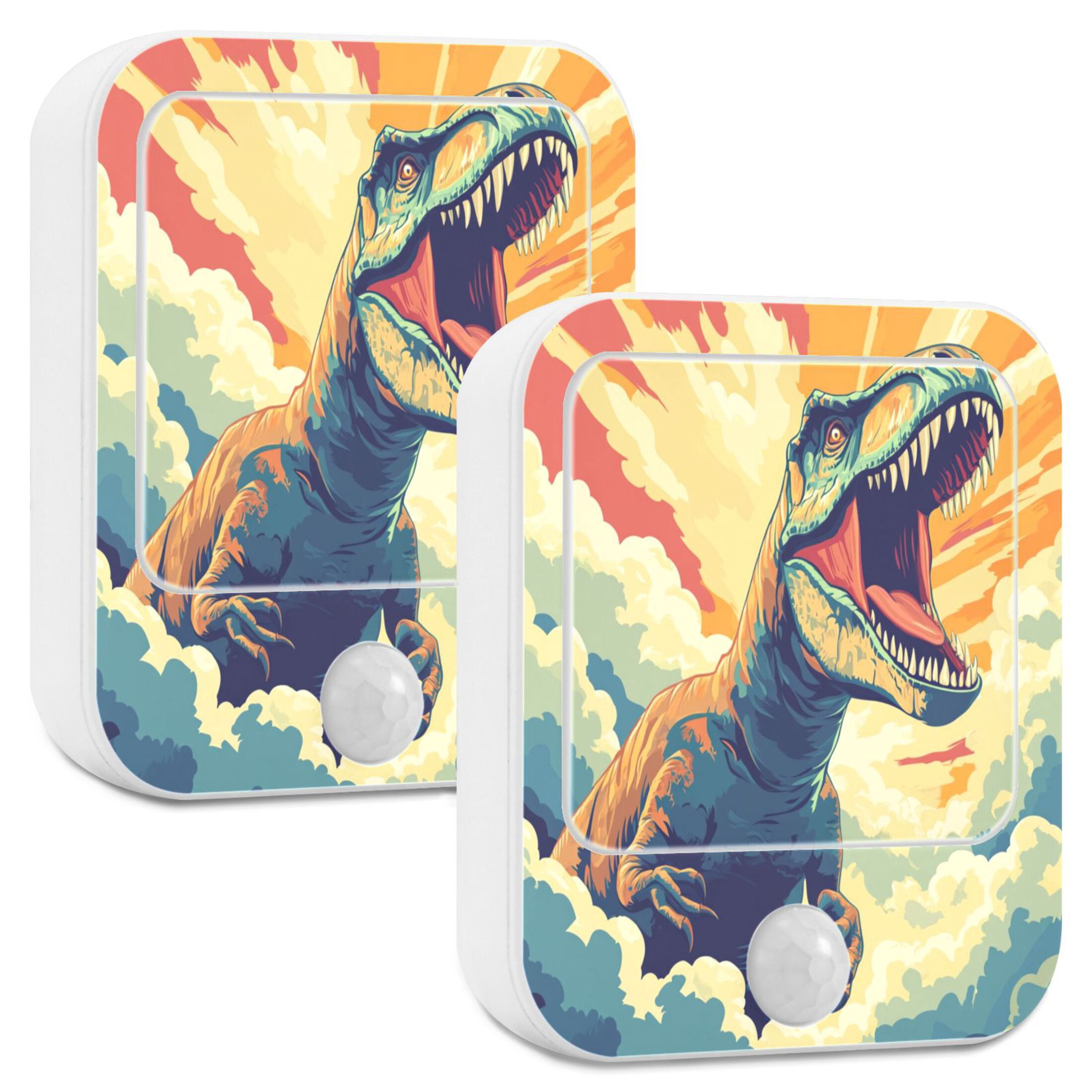 WOBOGO Illustration Of Dinosaur Roaring To The Sky Night Light Lamp with Smart Sensor Dusk to Dawn Sensor 0.6W Plug-in 2-Pack