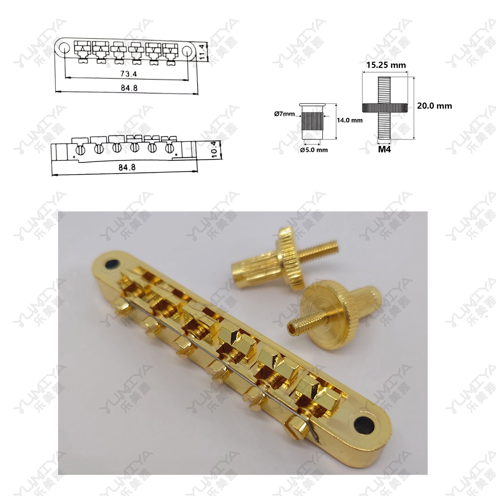 Guitar Fixed Saddle Bridge Tailpiece Tune-O-Matic 1 Set Gold for ABR-1 LP LP Electric guitars Replacement parts