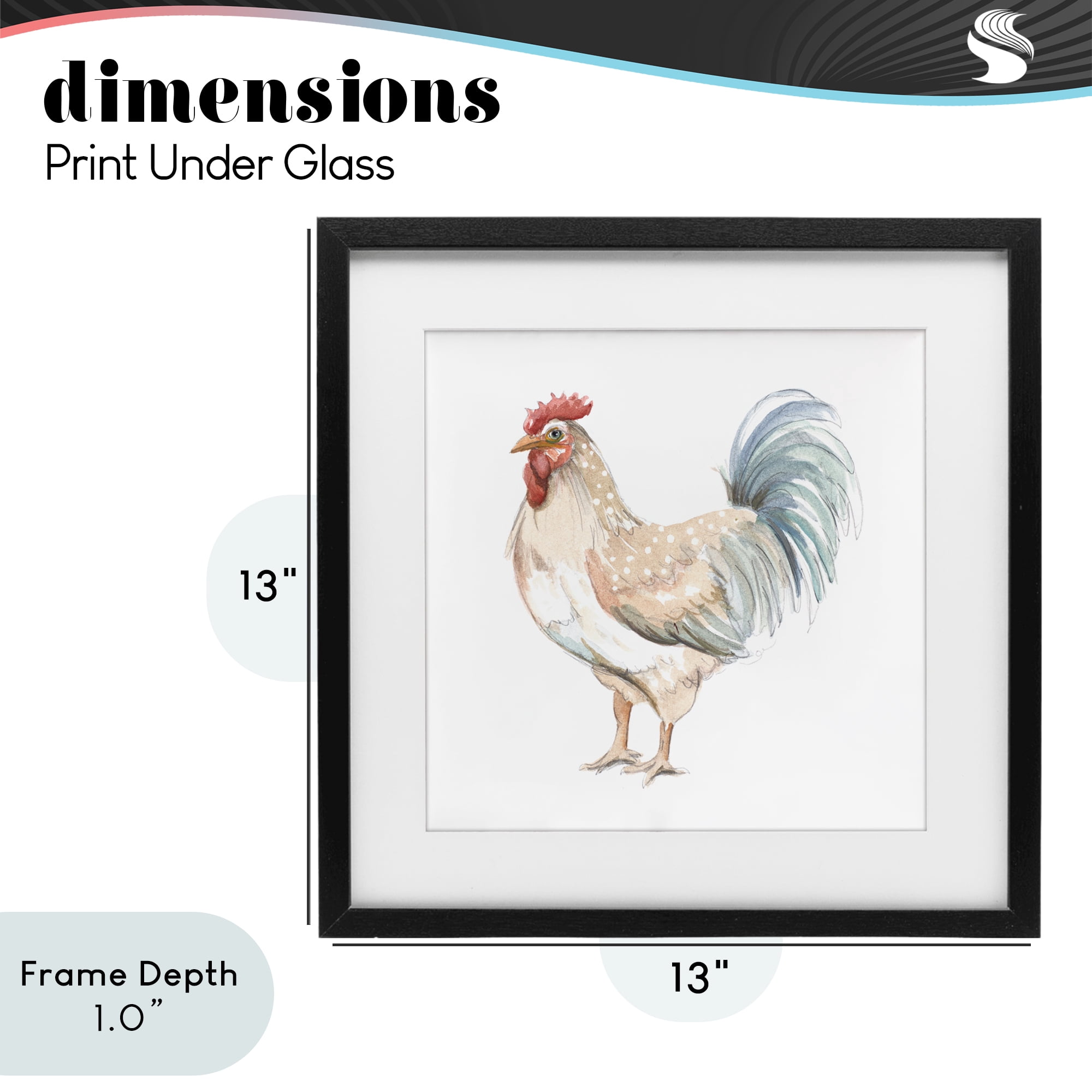 Stupell Industries Watercolor Rooster Sketch Black Framed Print Under Glass, design by Patricia Pinto