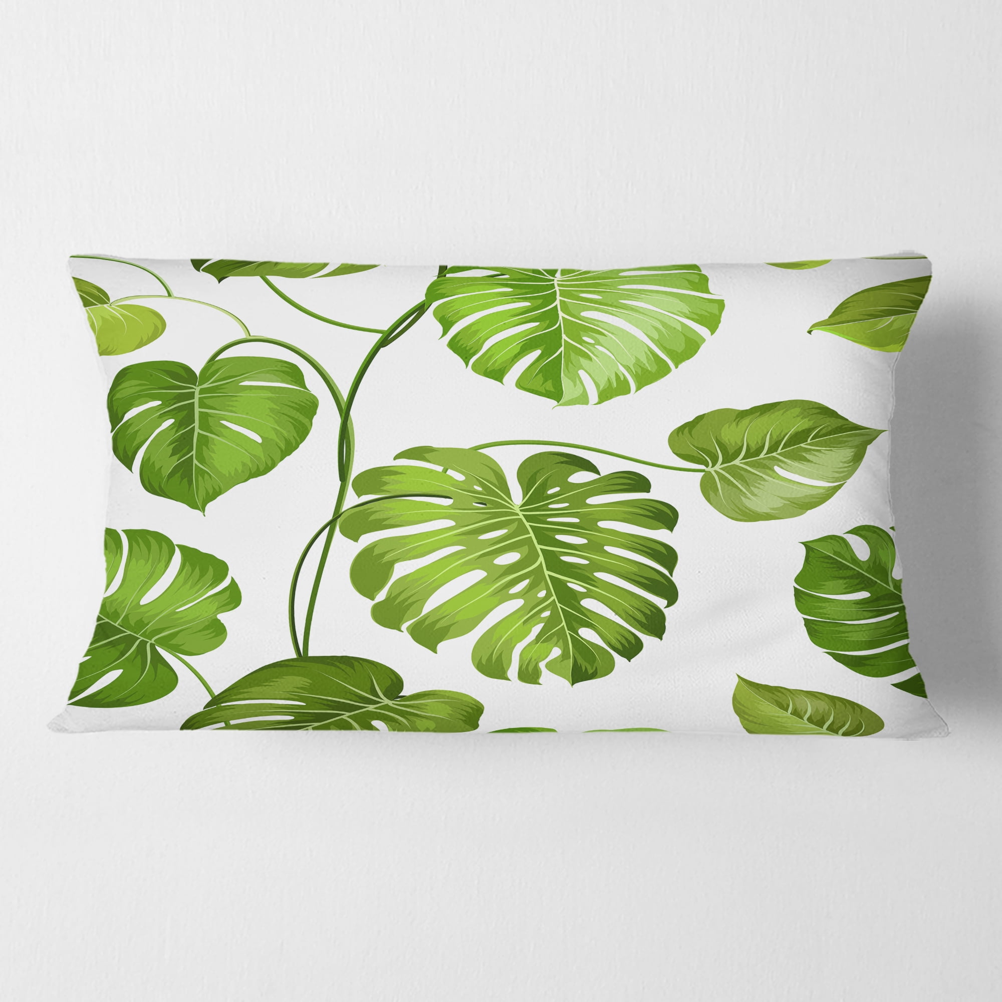 Designart Tropical Palm Leaves II' Mid-Century Modern Throw Pillow - 12x20