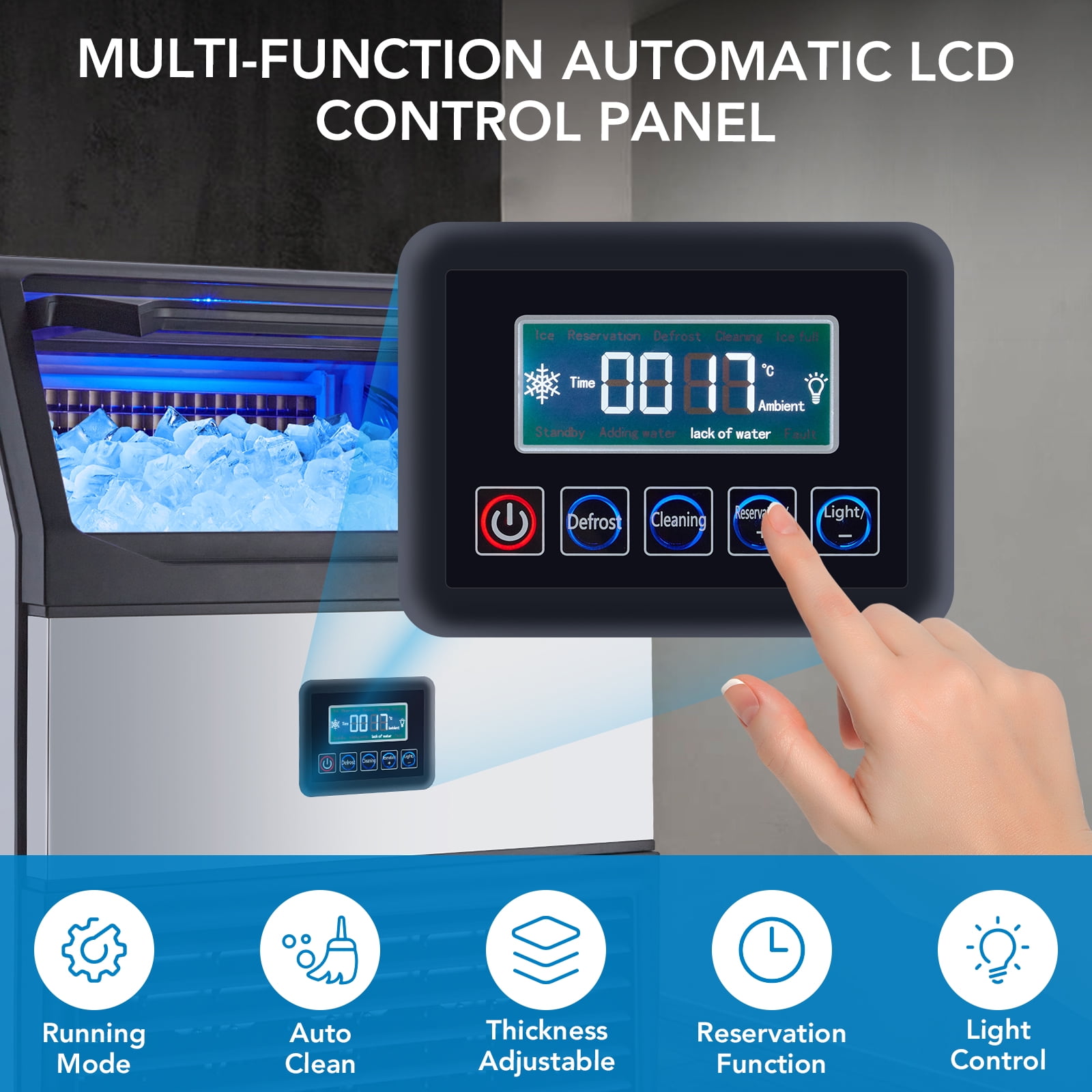 Accreate Commercial Ice Maker - 265 Lbs/24H, Stainless Steel Electric Ice Machine, 55 Lb Storage, 126 Blocks in 15 Min for Bars/Cafes/Homes/Businesses