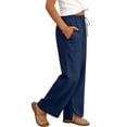 thumbnail image 5 of ITSAME Girls Pants, Cotton Linen High Waist Drawstring Kids Fashion Casual Wide Leg Pants Navy 13-14T, 5 of 6