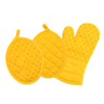 thumbnail image 1 of Juego de 3 manoplas y manoplas de horno antideslizantes de silicona para horno y manoplas para horno Oeko-Tex 100% algodón amarillo, 1 of 1
