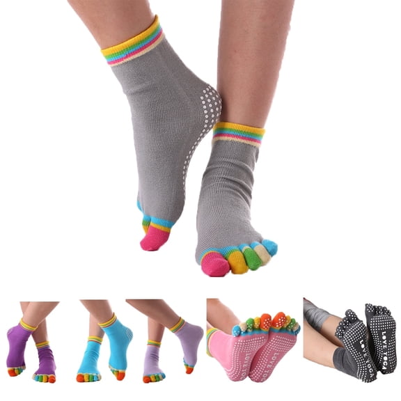 6 Pairs Yoga Socks of Five Finger with Grips,Full Toe Yoga Socks for Woman,Anti-Skid and Non-slip Socks for Pilates, Barre,Dance