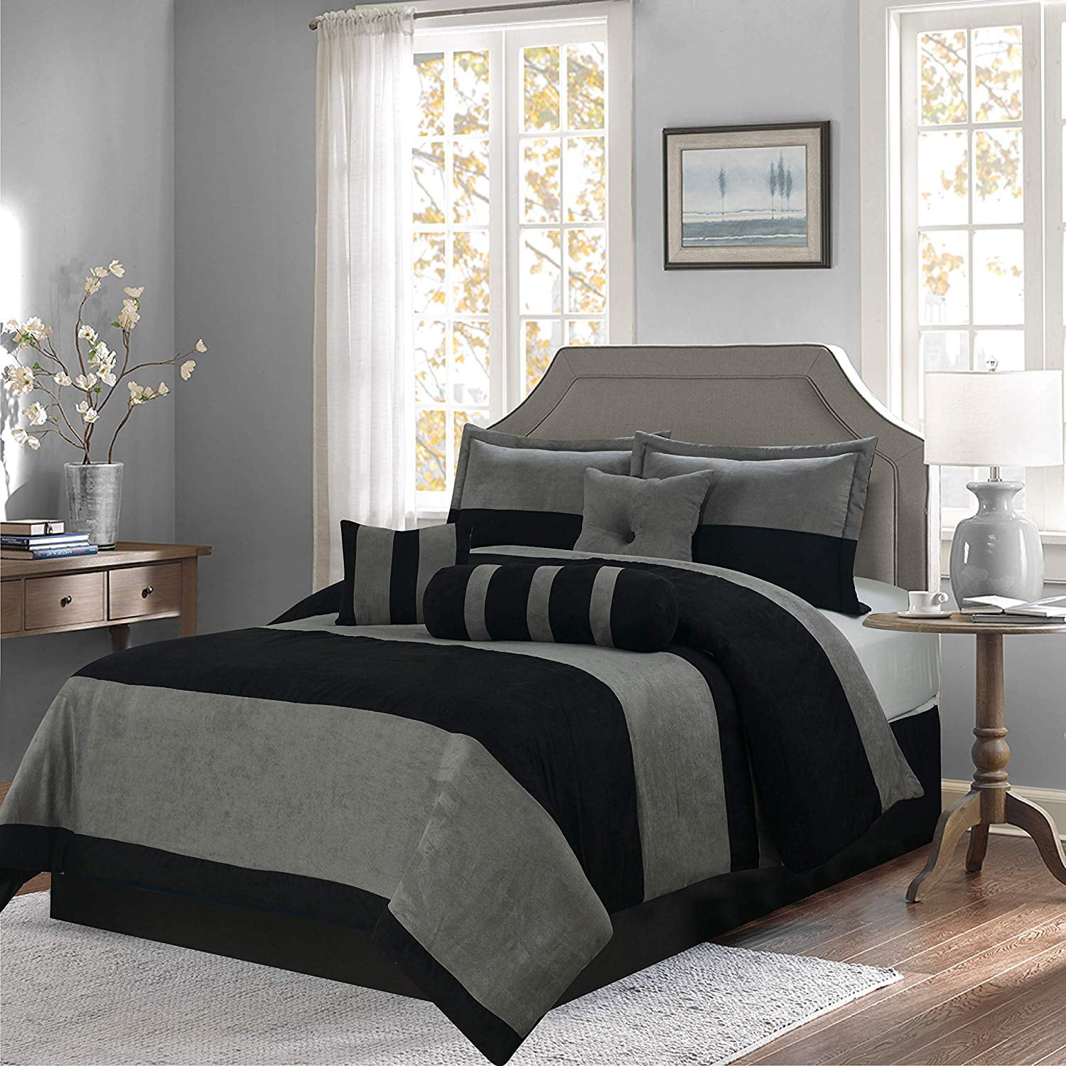 Empire Home Navy & Gray Suede 7-piece Comforter Set Winter Bedding 