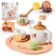 thumbnail image 1 of Juego de té OmyBaby Wooden para niñas a partir de 3 años con tetera, tazas y postre, 1 of 7