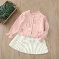 thumbnail image 2 of IVEYRTF Girls Knit Sweater Top and Skirt Set Long Sleeve Cute Bow Tie Casual Fall Winter Soft Fit Outwear 2 Piece Outfit for Kids 1-8 Years(Pink,1 Years), 2 of 7