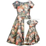 Bonnie Jean Tween Girls 7-16 Gold/Multi Metallic Floral Jacquard Bow Back Fit Flare Dress, Gold, 7