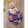 thumbnail image 3 of BemeyourBBs Newborn Baby Girl 4th of July Outfit Summer Tassel Romper Patriotic Independent Day Clothes Sleeveless Strap Halter American Flag Print Backless Bodysuit Playsuit Fourth of July Outfits, 3 of 7