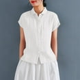 thumbnail image 5 of Mceream Women Linen Shirts and Blouses Summer Short Sleeve Button Down Shirts Collar Blouses Loose Fit Casual Business Work Office Clothes Cute Tees Outfits Blouse White XL, 5 of 5