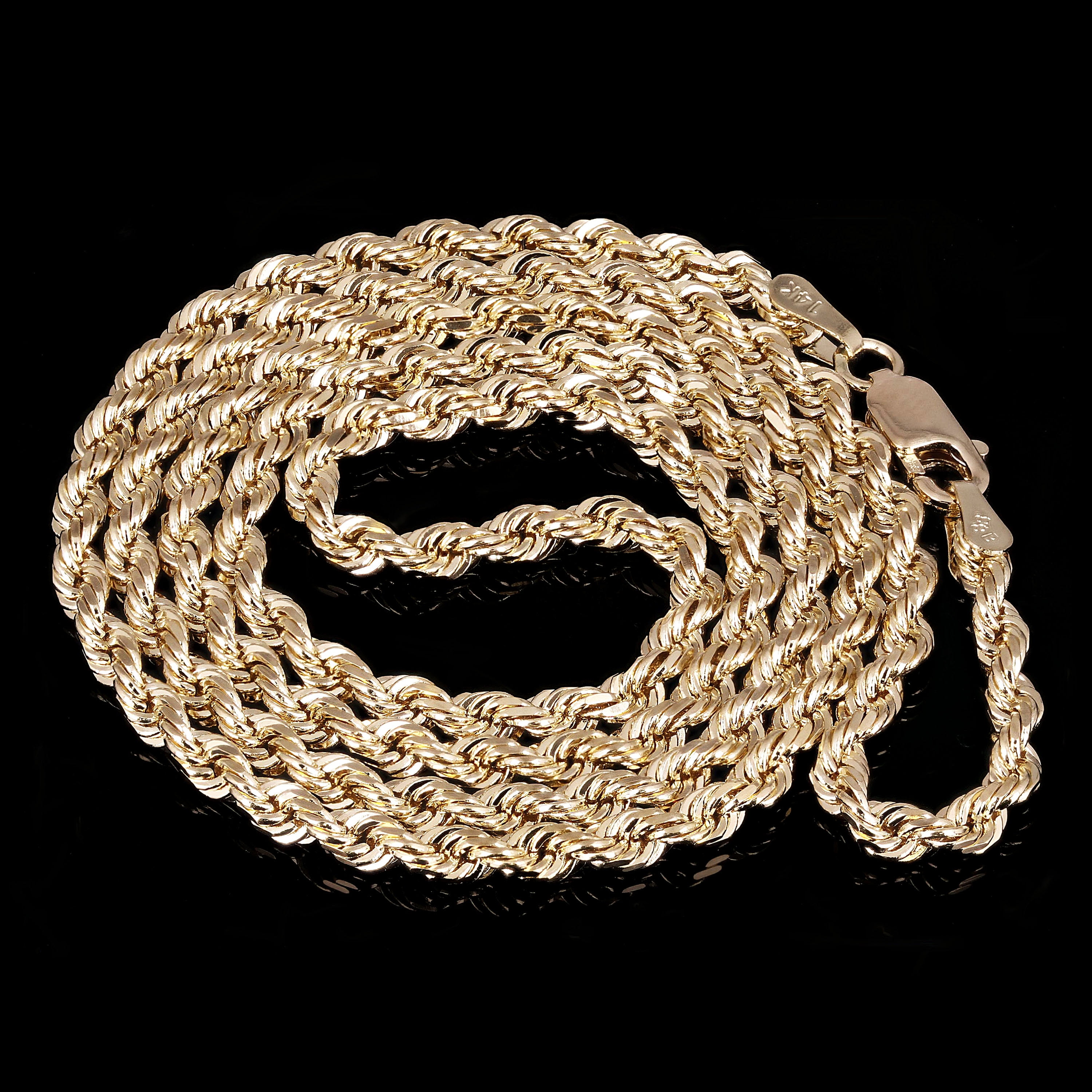 14k Yellow Gold Solid Diamond Cut Rope Chain Necklace 22" 3mm - 22"