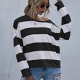thumbnail image 2 of YUGYXL Womens Fall Striped Sweaters Long Sleeve Crew Neck Shirts Ribbed Knit Color Block Lightweight Pullover Sweater Top Black M, 2 of 6
