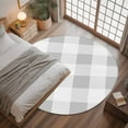 thumbnail image 3 of Grey White Buffalo Check 3.3ft Round Rug, Farmhouse Plaid Modern Geometric Non-Skid Rubber Backing Large Area Rugs - Living Room Bedroom Home Office, Indoor Floor Mat Carpets Washable Rug, 3 of 9