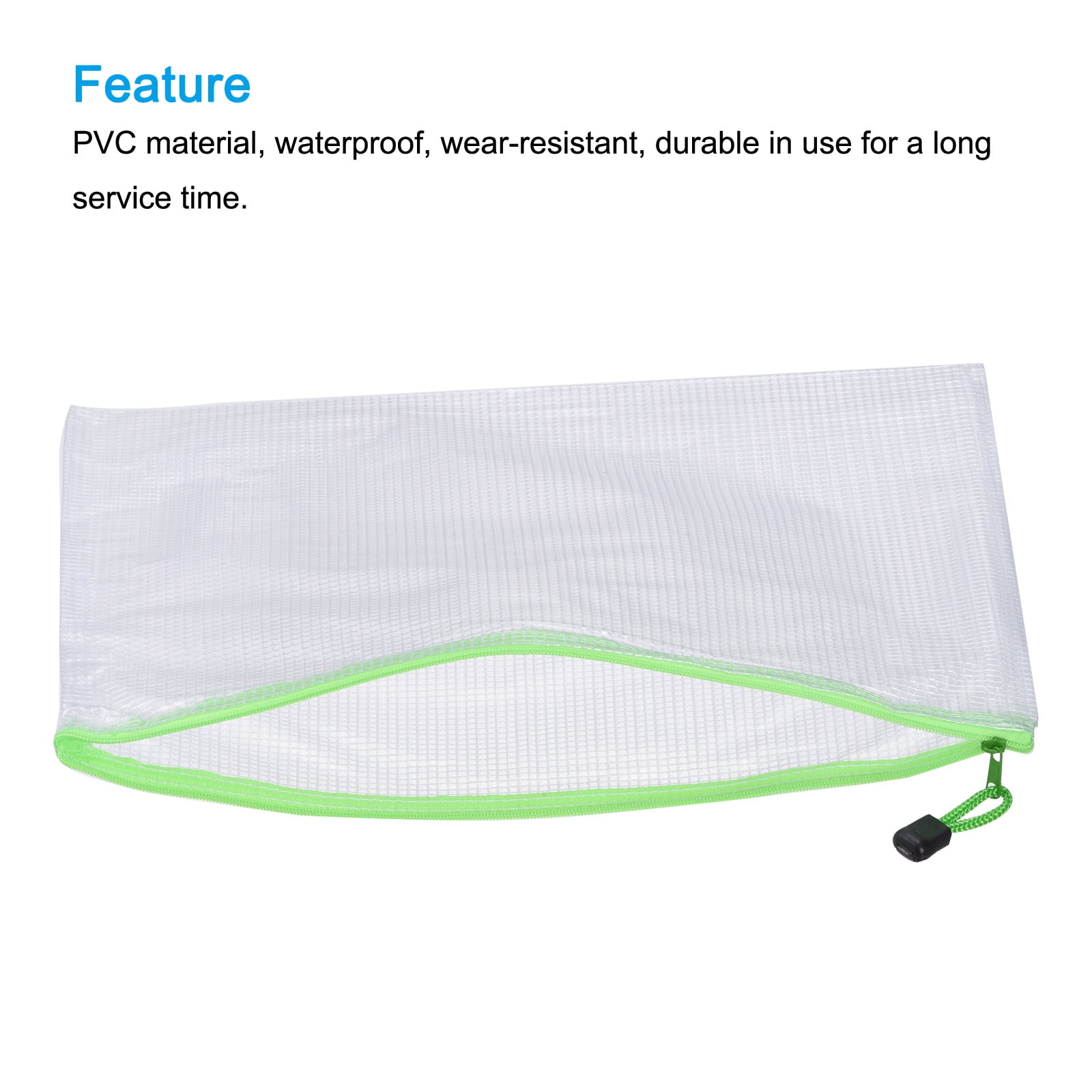 Unique Bargains Mesh Zipper Bag Plastic Zip File Pouch Document Folders Home Office Travel Green