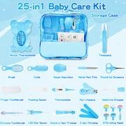 Baby Healthcare and Grooming Kit, 25 in 1 Baby Electric Nail Trimmer Set Newborn Nursery Health Care Set for Newborn Infant Toddlers Baby Boys Girls Kids Haircut Tools,Blue Baby Grooming kit