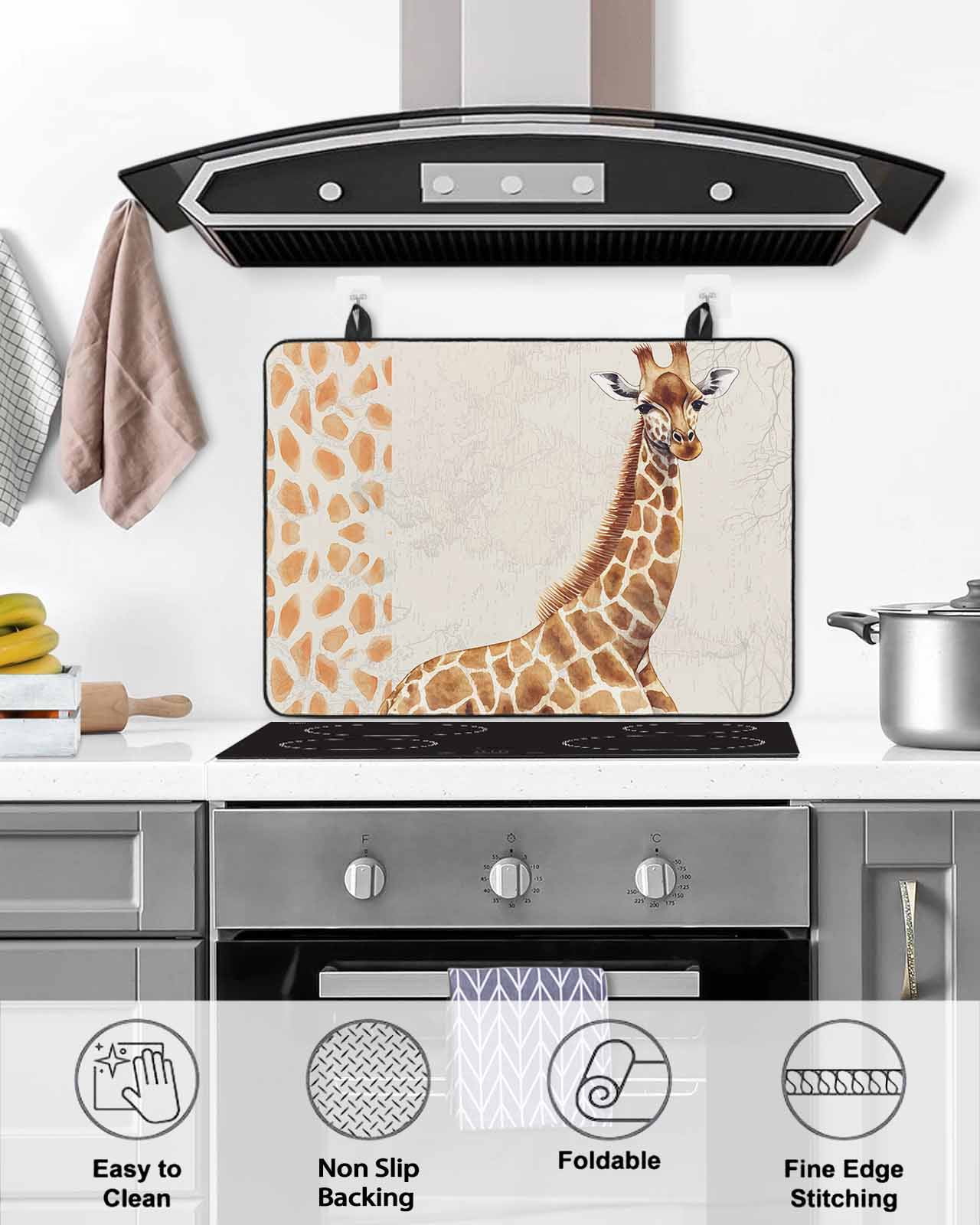 nqOlkjepod Large Induction Cooktop Protector Mat 24"x21", Vintage Giraffe Stove Top Covers for Electric Stove, Modern Art Animal Watercolor Decorative Stove Burner Cover Mats, Glass Top Stove Cover