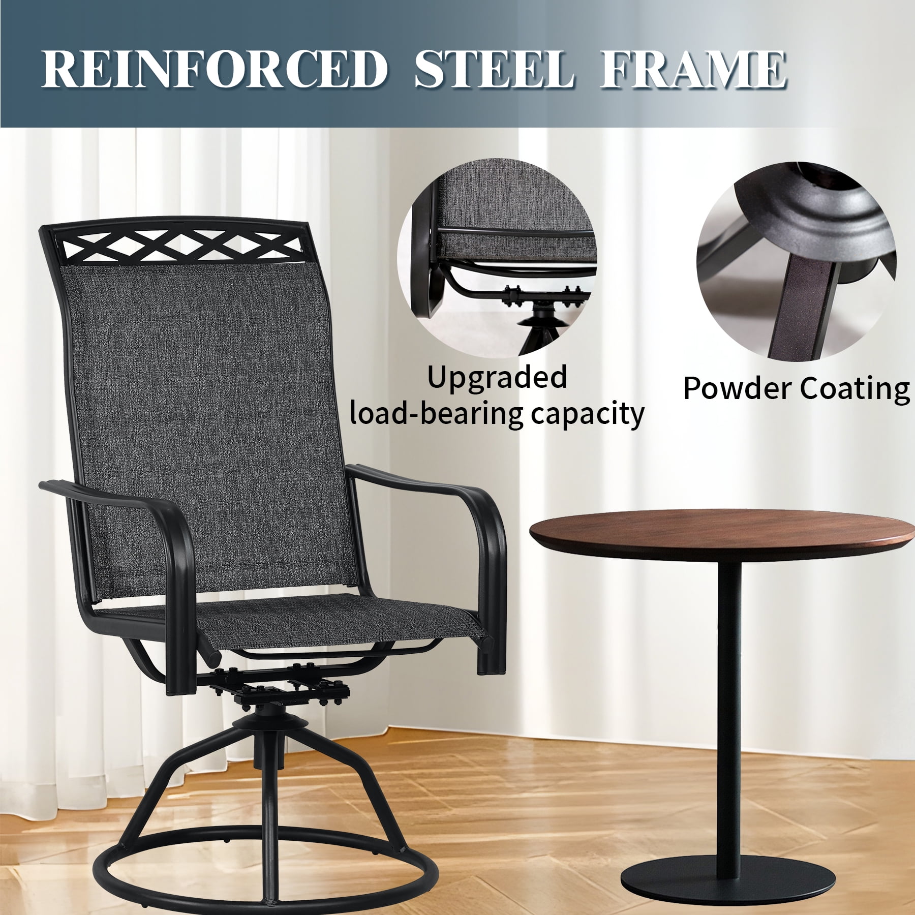 Patio Swivel Dining Chairs Set of 2,Outdoor Swivel Rocker Patio Chairs with All Weather Textilene High Back Metal Frame,for Backyard, Porch, Garden & Lawn