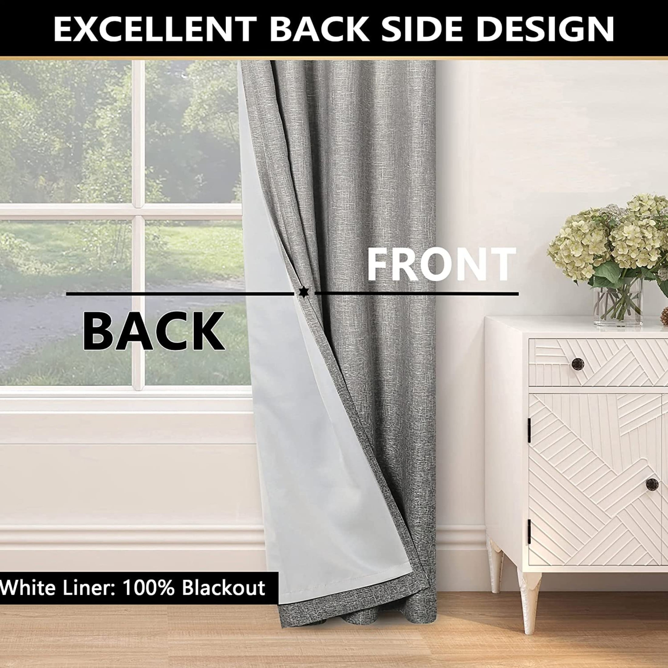 Uptown Home Ombre Full Blackout Curtain Panels Noise Reducing Window Treatment Drapes for Bedroom. Linen Texture for Living Room, Cream White to Gray, Grommet, 50"x95"x2