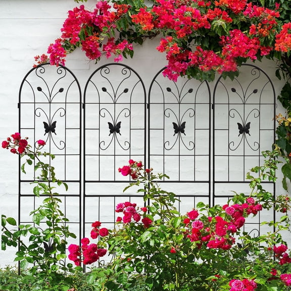 Heavy Duty Rustproof Black Iron Garden Trellis 4 Pack  71" x 19.7" For Potted Plant Support & Climbing Vines