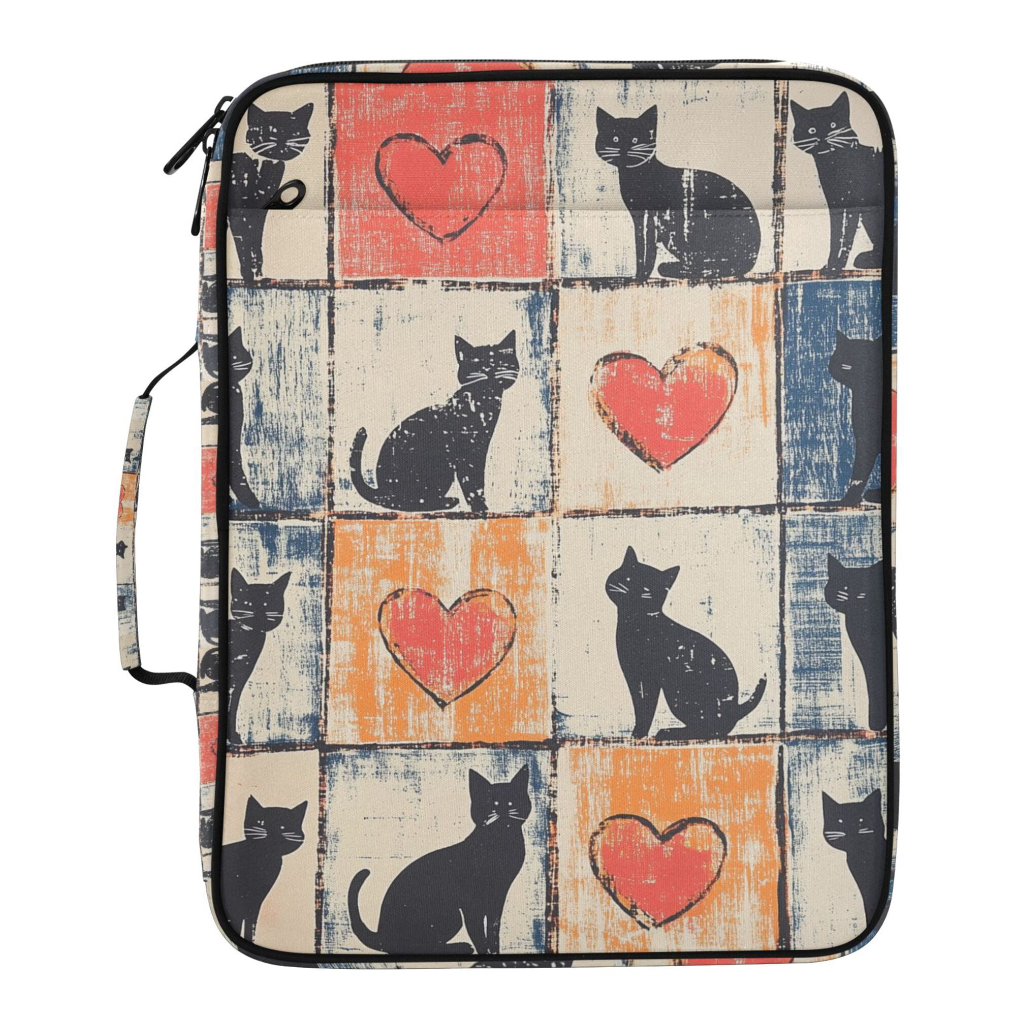 FORMRS Accordion File Folder A4 Size 7-Pocket Expanding Document Organizer Bag with 3 Ring Binder, Cats and Hearts
