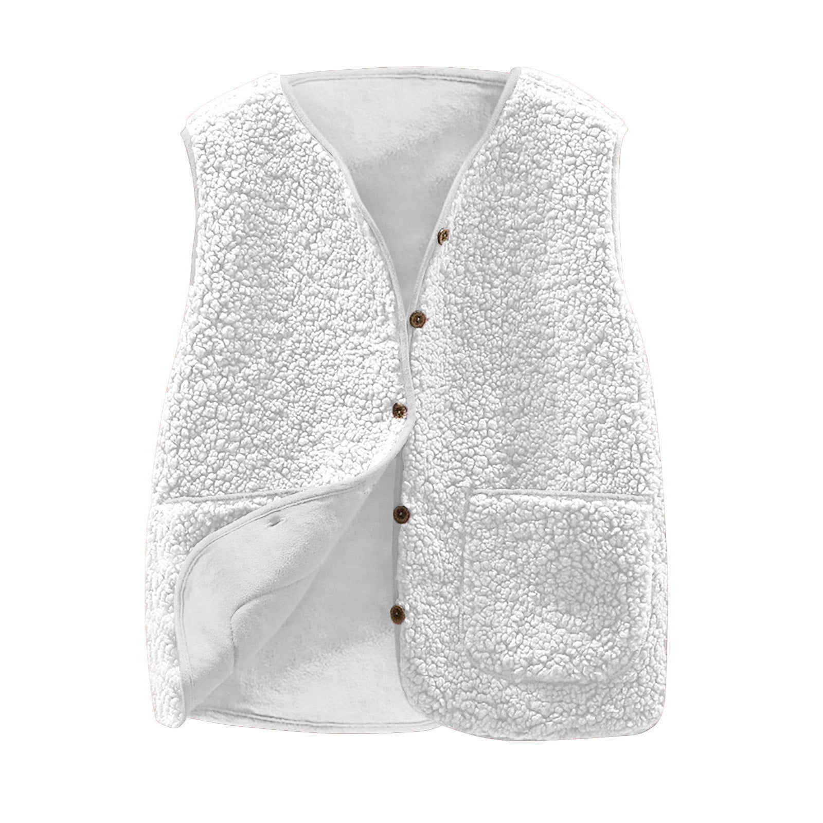 VINUSLI Fall Womens Vest Fleece Button Sleeveless Warm Sherpa