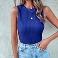 thumbnail image 2 of HAPIMO Women's Slim Pleated Basic Tank Tops Summer Beach Tees Sleeveless Workout Shirts Crew Neck Casual Relaxed Tops for Teen Girls Trendy Solid Color Blue, 2 of 8