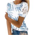 thumbnail image 2 of Summer Saving Clearance 2024! POTETI Womens Plus Size Blouses Blue Printing Crew Neck Lace Short Sleeve Pullover Slimming Blouse T-shirt Tops, 2 of 5