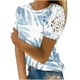 thumbnail image 2 of Fiudx Liquidación de Ofertas Flash Mujer Estampado Cuello Redondo Encaje Ahuecado Manga Corta Pulóver Blusa Camiseta Tops, 2 of 5