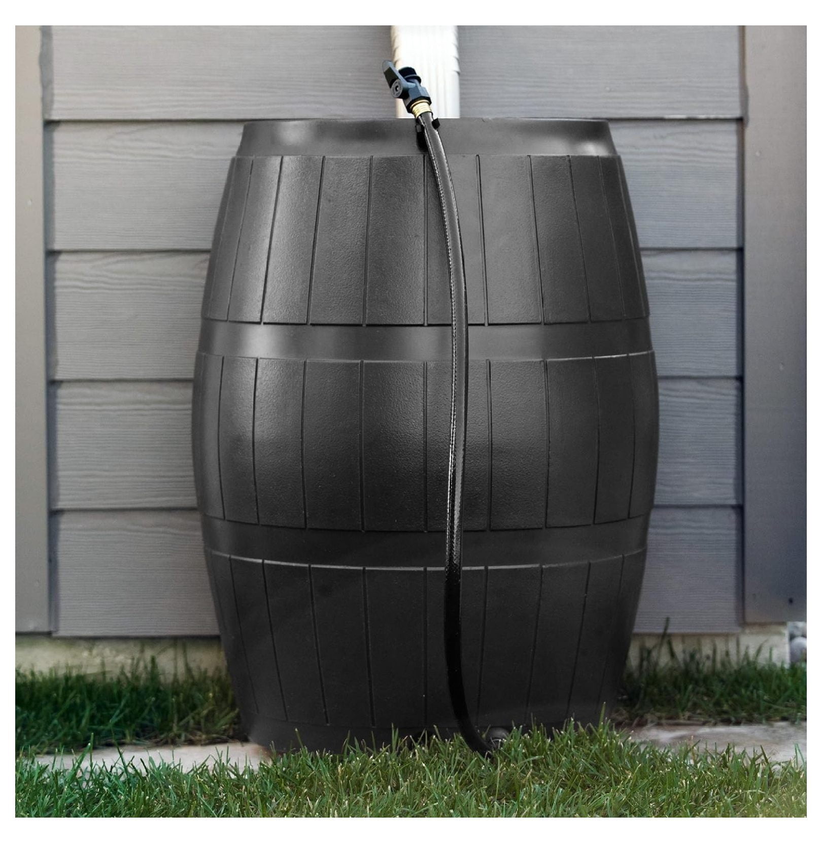 Portable Rainwater Catcher Barrel with Spigots Black 50 Gallon