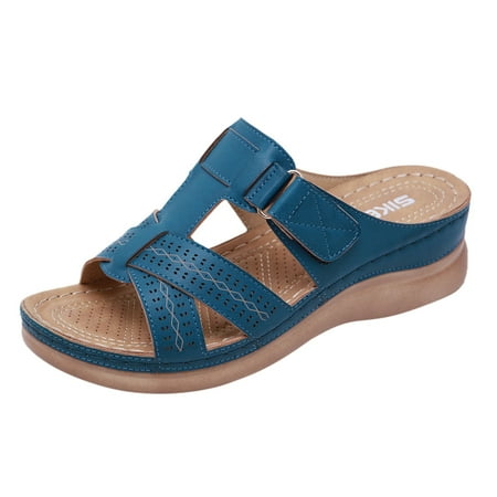 

ZRBYWB Women s Sandals Ladies Summer New Classic Wedge Stitched Leather Fashion Ladies Sandals