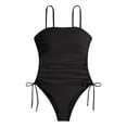 thumbnail image 7 of WEIGFI Womens Swimsuit One-Piece Adjustable Tie Knot Spaghetti Strap Crew Neck Beachwear Solid Color Bathing Suit Tummy Control Comfort Party Swimwear,Black,L, 7 of 7