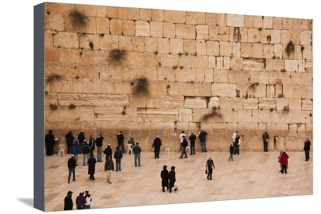 Elevated View Of The Western Wall Plaza With People Praying At Wailing Jewish Quarter Stretched Canvas Print Art