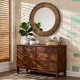 thumbnail image 4 of MODE HOME Rustic Round Wall Mirror 24 Inch, Natural Wood Frame with Black Metal Trim, Industrial Farmhouse Style Wall Mirror with Decorative Nailhead Accents for Bathroom, Living Room, or Entryway, 4 of 7