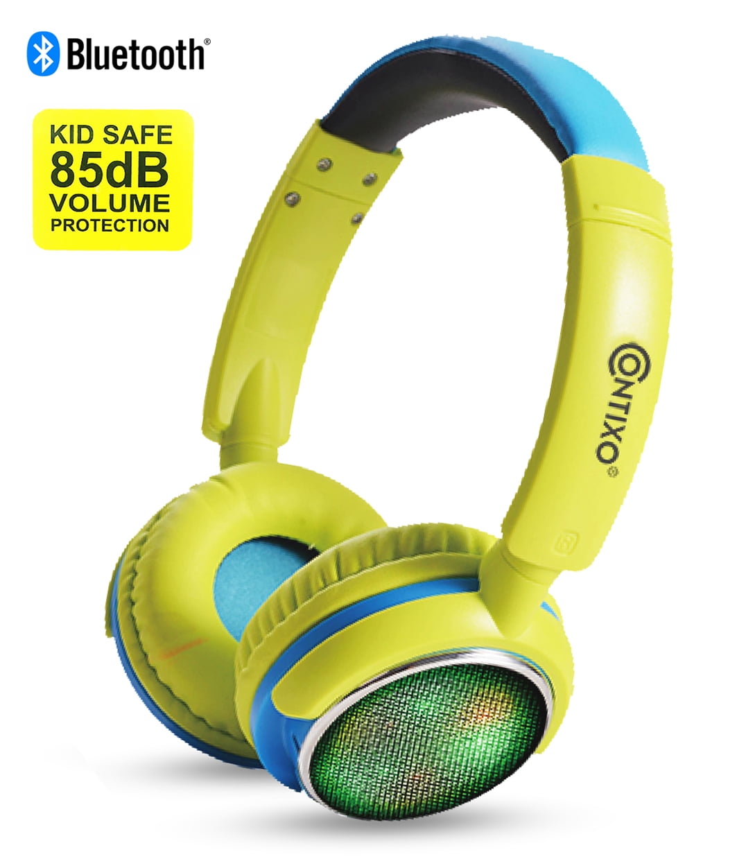 Contixo Kids Safe Stereo Bluetooth Headphones with Volume Limiter Built in Colorful LED Lights, Microphone, FM Radio, MicroSD Card Player, 3.5mm Cable Music Streaming (Green)