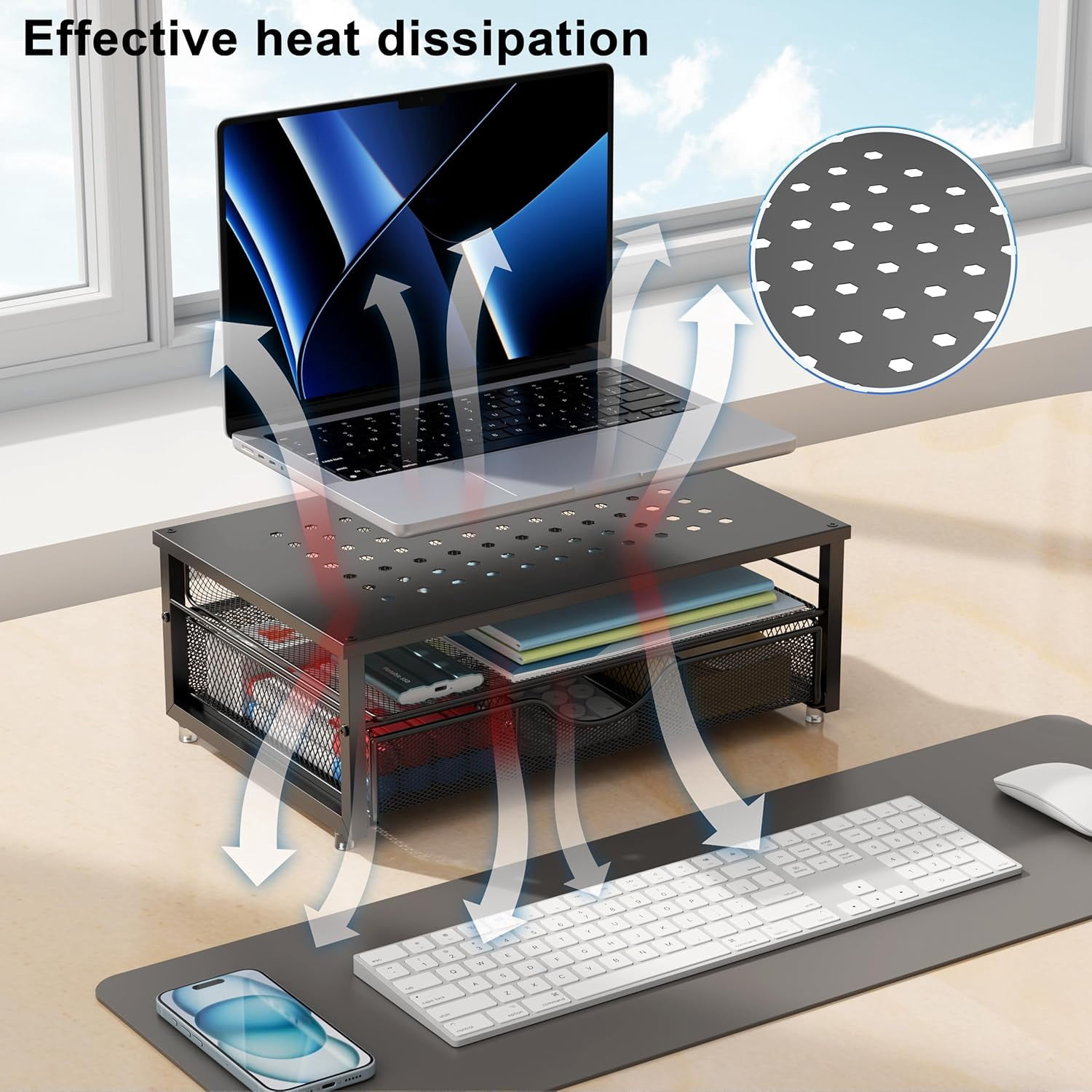 Computer Monitor Stand Riser, Desk Organizers and Accessories with Drawer, Office Desk Accessories & Workspace Desktop Organizers Storage for Classroom Office Supplies (Black)