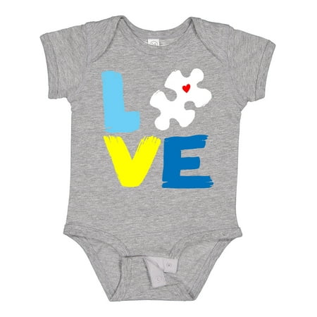 

Inktastic Autism Awareness Puzzle of Love in Blue and Yellow Gift Baby Boy or Baby Girl Bodysuit