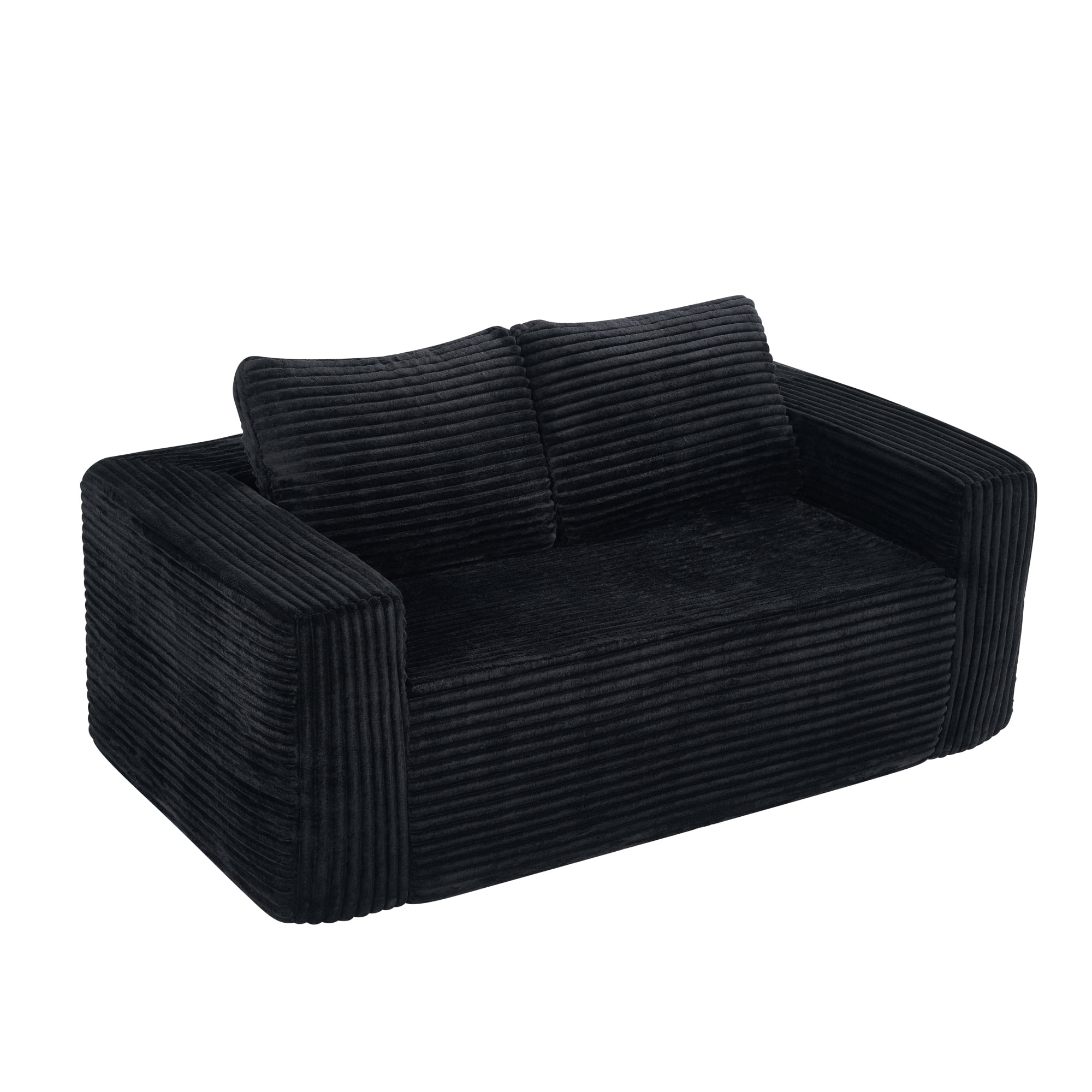 Leumius 63" Loveseat Sofa,Corduroy Upholstered Compressed Sofa 2-Seater Sofa Small Sofa for Small Spaces,Apartment,Living Room,Black