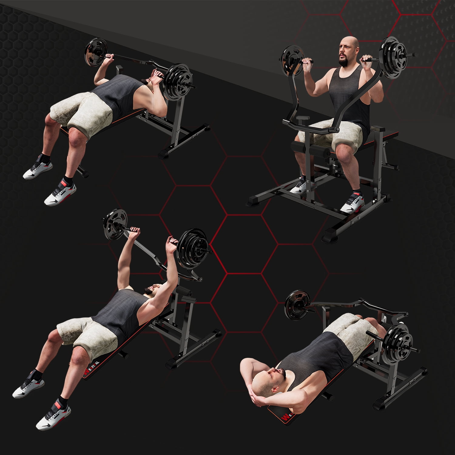 Wesfital Chest Press Machine  Bench Press Set Arm and AB Workouts Dumbbell Rack Gym Bar Steel 660lbs