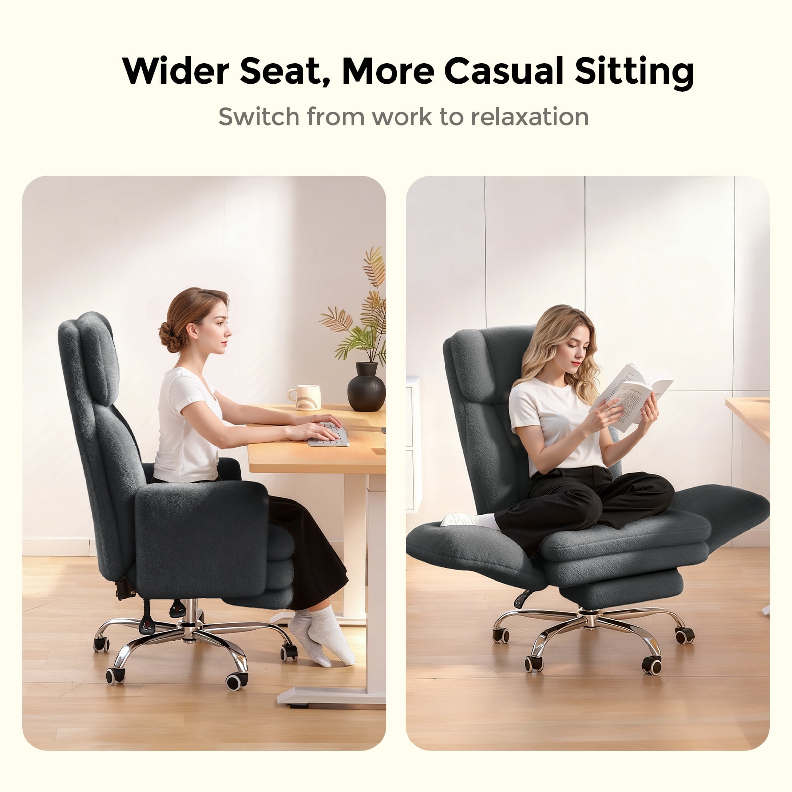 Patbrela Big and Tall Office Chair, Cloud Plush Swivel Desk Chair with 6-Level Adjustable Armrests, Home Ergonomic Executive Office Chair for Work, Gaming, Gray